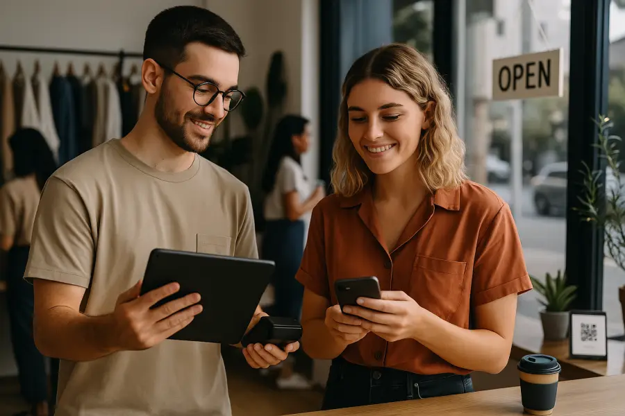Aberame SME Retail Solutions. Two young Australian in Retail store